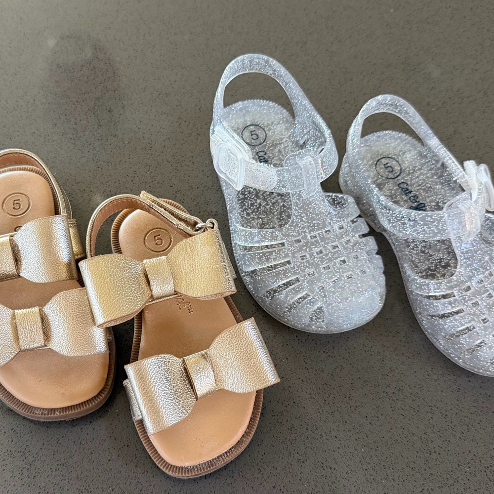 Girls Glitter Jelly Sandals and Metallic Bow Sandals - Silver & Gold- C5